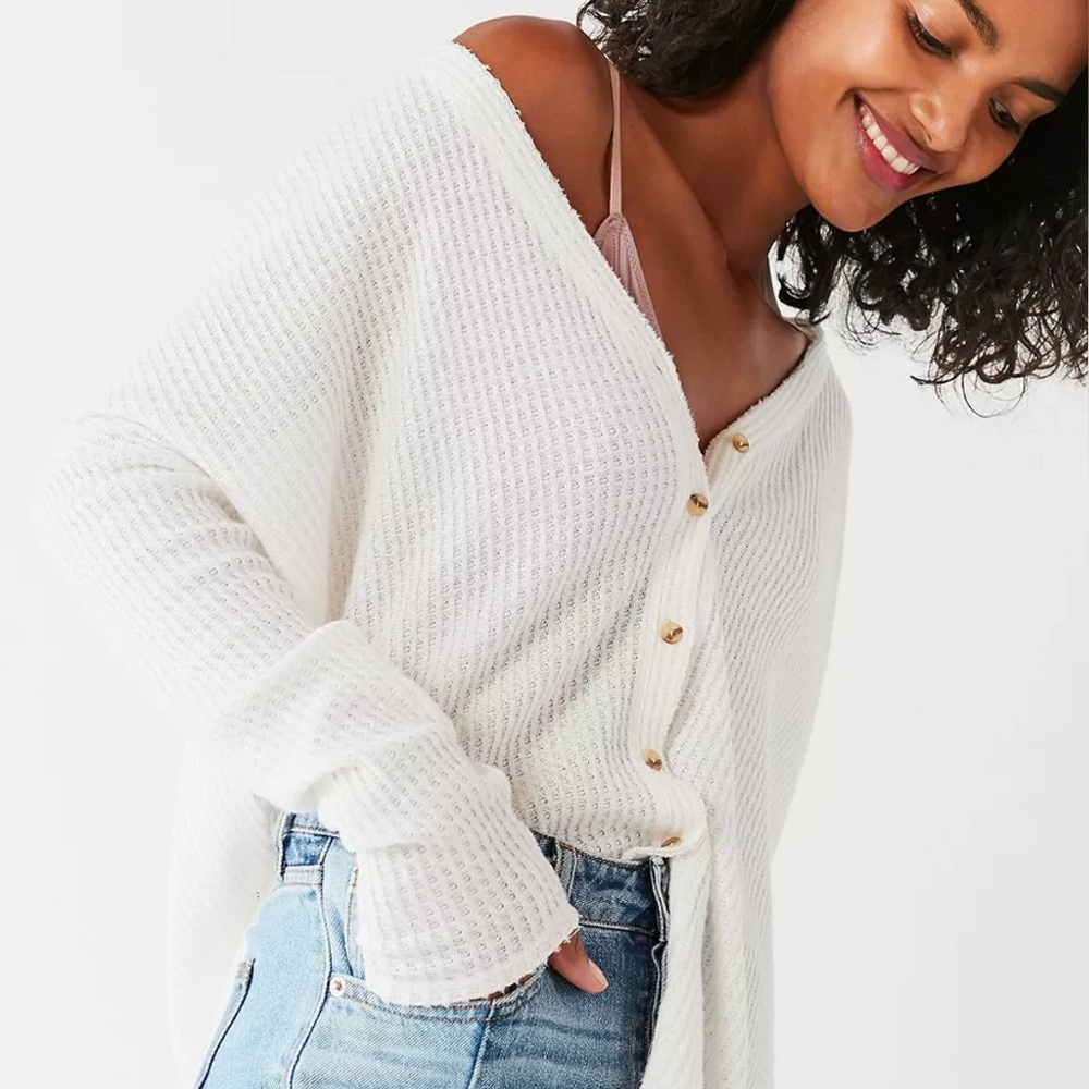 Free People Thermal Button-Front White Top